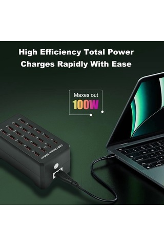 Fortunelane 20 Portlu Usb Şarj Cihazı 100w Hızlı Çoklu Cihaz Şarj Edici Avrupa Standartı 5v 2.4a