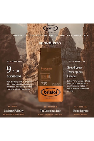 Bristot Buongusto Orta Kavrulmuş Premium İtalyan Espresso Çekirdek Kahve 1 KG