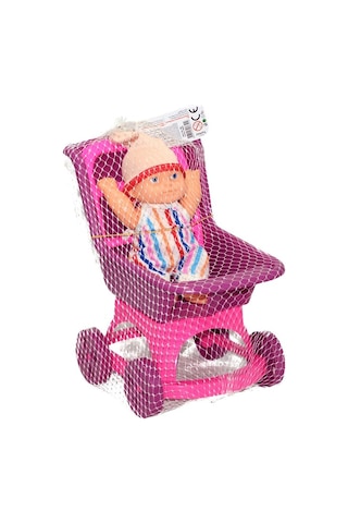 Oyuncak Çekçekli Puset Ve Bebek 25 Cm Puset, 20 Cm Bebek, Renkli Kıyafetli Mini Bebek Seti