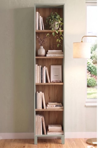 Robin Home Prime 5 Raflı Neon Led Işıklı Dar Alan Kitaplık Ahşap Ayaklı Sepet-ıhlamur Yeşili 183cm Yeşil