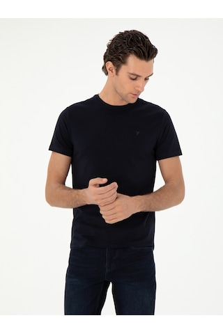 Lacivert Slim Fit Bisiklet Yaka Merserize Basic T-shirt