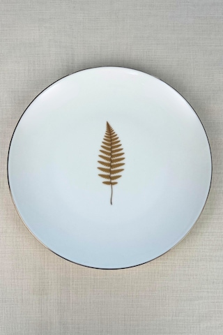 Tabak Evi Porselen Natura Fern Altın Yaldız Servis Tabağı 24,50cm Tekli Çok Renkli