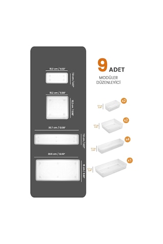 9 Parça Modüler Kaşıklık Seti - Ayarlanabilir Mutfak Çekmece İçi Düzenleyici Organizer Şeffaf