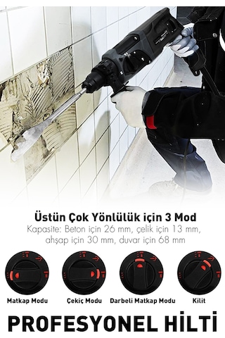 Assur ASR522 850 W Darbeli Kırıcı Delici Hilti Siyah