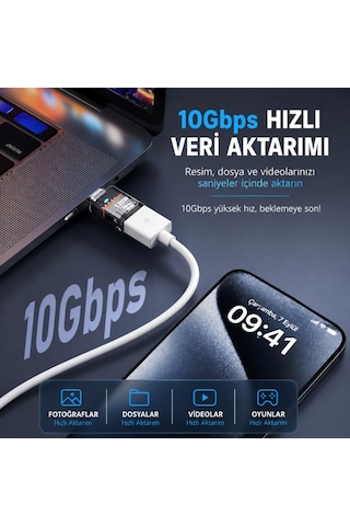 Polham Type-c To Usb 3.2 Gen2 Dönüştürücü Adaptör 120w Hızlı Şarj 10gbps Veri Aktarımı Otg Şeffaf