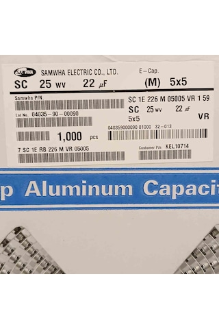 Sc1e226m05005vr159 22mf 25v 5x5 Smd Kondansatör 100 Adet