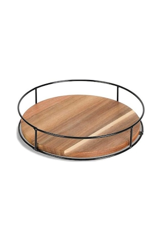 Çelik Taraflı 9 İnç Ahşap Tembel Susan Pikap 360 Derece Dönen Dolap Kiler Mutfak Tezgahı Buzdolabı Dolap Yemek Masası Organizatör