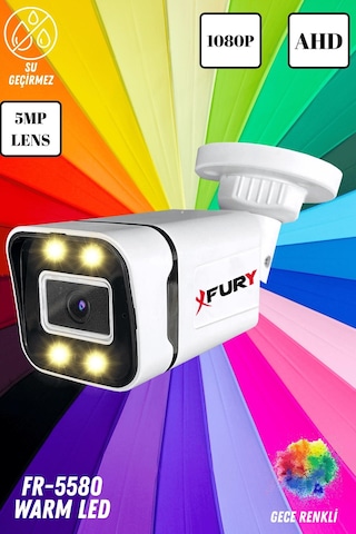 Fury 5mp Lens 1080p 4 X Ultra Led Gece Renkli Full Hd Suya Dayanıklı Güvenlik Kamerası
