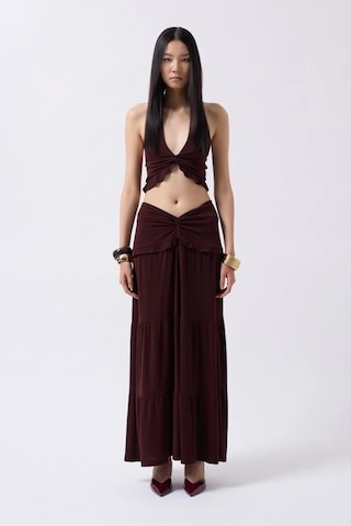 Düğüm Detay Fırfırlı Crop Kahverengi