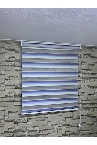 Mavi Gri Mini Plise Zebra Perde Tüm Ölçülerde