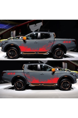 Novahub 4 Adet 4x4 Off Road Araba Çıkartması + 50cm Dağ Grafik 10cm Araba Kamyonet Aksesuarları Kırmızı