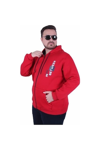 Moc Grande Mocgrande Büyük Beden Kapüşonlu Fermuarlı 3ip Sweat İn Between 25717 Kırmızı Kırmızı