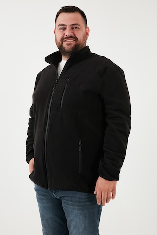 Buratti Regular Fit Dik Yaka Fermuarlı Büyük Beden Polar Erkek Hırka 5906028B Siyah