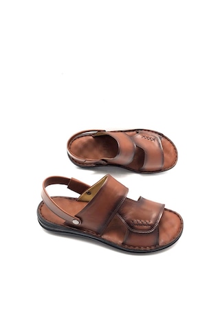 Deritarz Hakiki Deri Tam Ortopedik Hafif Taba Erkek Sandalet Taba