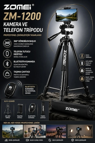 Zm-1200 Kamera Ve Telefon Triopdu-360 Dönebilen Telefon Tutucu Ve Çanta li Siyah