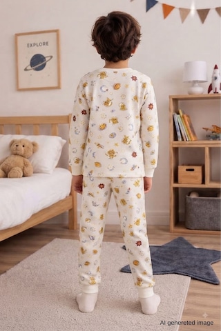 Erkek Çocuk Yeni Sezon Pamuklu Desenli Pijama Takım Tkm1022 Krem