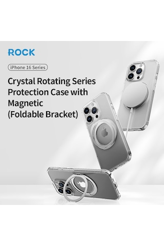 Rock Apple Uyumlu iPhone 16 Pro Crystal Rotating Magsafe Stantlı Kılıf Şeffaf Şeffaf