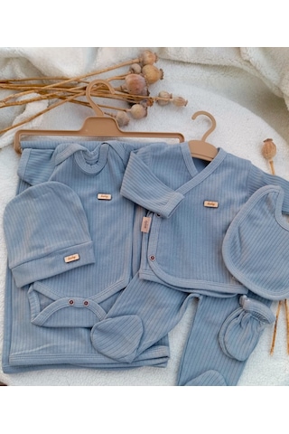 Bilge Trend Erkek Bebek Gri Natural 7 Parça Hastane Çıkışı , Zıbın Seti Gri