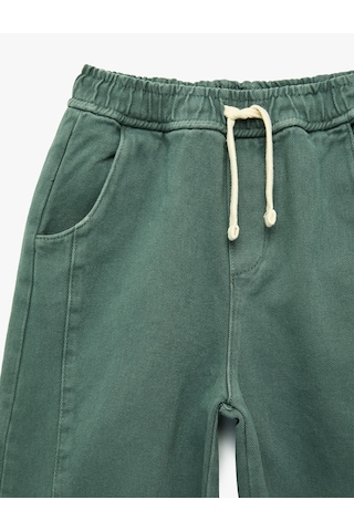 Koton Balon Pantolon Pamuklu Rahat Kesim Cepli Beli Bağcıklı Mavi 7wkb40023tw