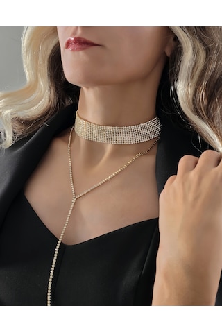 Altın Kaplama Rhinestone Y Model Su Yolu Model Kolye Altın