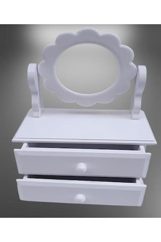 Hobi Adn Dekoratif Aynalı Makyaj Kutu Ahşap Mdf Beyaz Lake Boya Model El Yapım