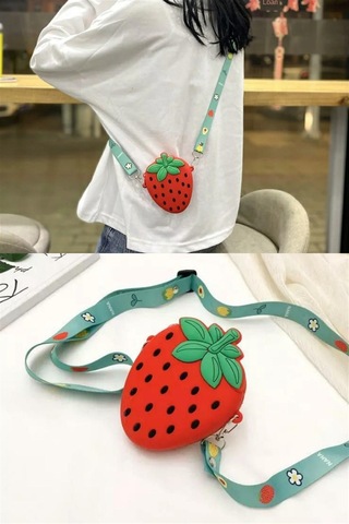 Çilek Tasarım Silikon Omuz Askılı Çanta-18 Altın