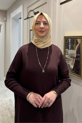 Rabia Şamlı Dora Triko Tunik Acı Kahve Çok Renkli