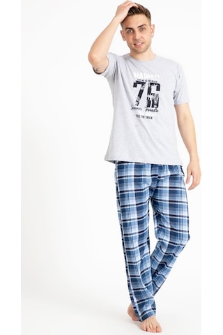 Erkek Pijama Takımı Kısa Kol Baskılı Takım 2170Kk Gri