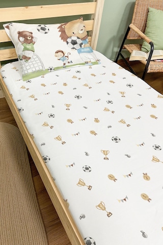 Organik Tek Kişilik Lastikli Çarşaf Seti - Şampiyon Minik Aslan Renkli