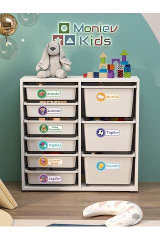 Beyza 9 Sepet Stickerlı Çok Amaçlı Dolap Oyuncak Dolabı Beyaz Beyaz