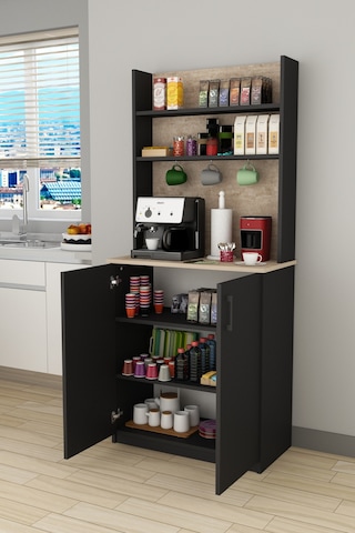 Asra Trend Kahve Köşesi KAHVE01 %100 MDF Çok Amaçlı Mutfak Dolabı Antrasit - Sidon