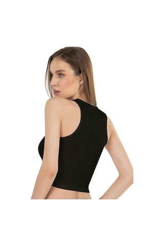 Kompedan Kadın Pamuklu Crop Fitilli Örme Atlet 26814-siyah Siyah