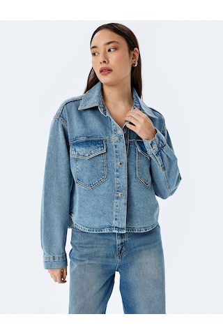 Koton Cep Detaylı Klasik Yaka Düğmeli Denim Ceket Açık İndigo 5sal50004md Açık İndigo