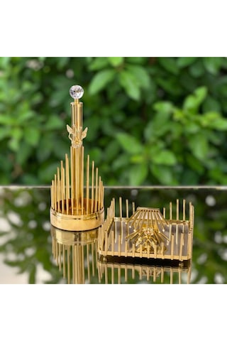 Alfafe Home Kristal Detaylı Lüks 2 Li Set Kağıt Havluluk + Peçetelik Gold-gümüş Renk Dekoratif Masa Üstü Set Altın