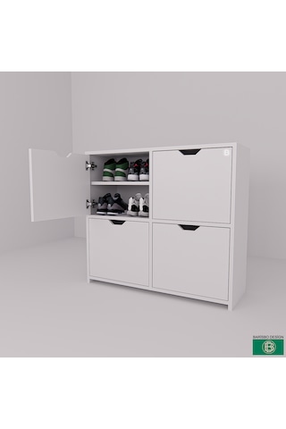 Ayakabılık Hol & Antre 4 Kapaklı 8 Raflı Beyaz