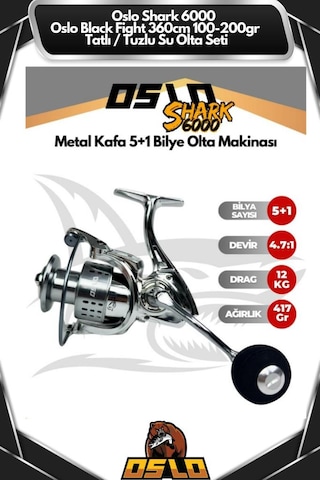 Oslo Black Fight 360cm 100-200gr Oslo Shark 6000 Tatlı/tuzlu Olta Seti