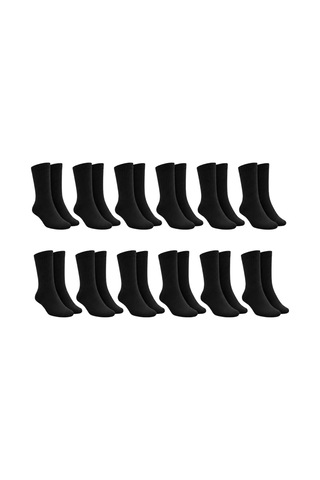 Teorastore Unisex Siyah Soket Çorap 12'li Set Düz Basic Ribanalı Günlük Spor Esnek Rahat Uzun Çorap Konforlu Set