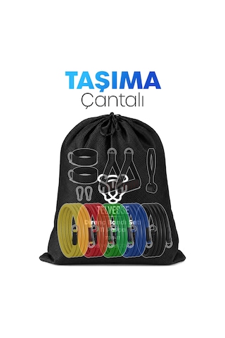30 Kg Direnç Bandı Seti 11 Parça Çantalı Pilates Aerobik Egzersiz Barfiks Spor Lastiği Tüp Bant Tdb11 Çok Renkli