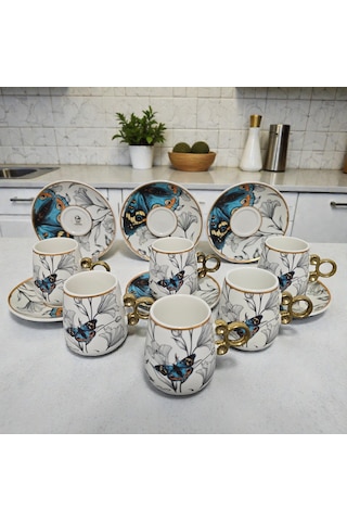 Sudedi Home Floral Renkli Yaldızlı 6 Kişilik Kahve Fincan Takımı Çok Renkli