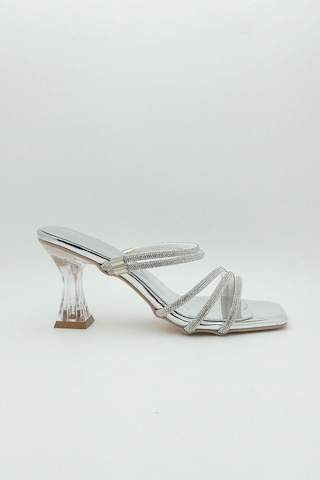 Dosa Shoes Taşlı Şeffaf Topuk Abiye Ayakkabı Sandalet Terlik-rose Gold Gümüş