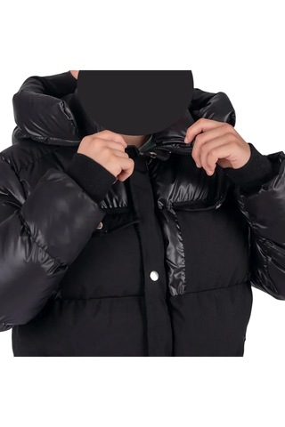 Erkek Çocuk Önü Çift Kapak Cepli Kapüşonu Çıkabilen İçi Peluş Astarlı Siyah Renk Mont Siyah