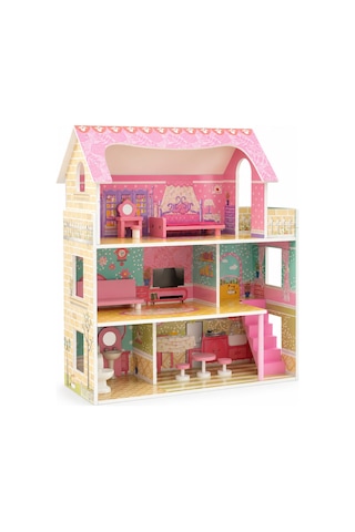 Vardem 10 Parça Ahşap Ev Seti, 70,2 X 60,5 X 24 Cm Mobilyalı Oyuncak Ev, Aksesuarlı Çocuk Evcilik Seti, Ahşap Bebek Evi Ve Rol Yapma Oyuncağı Tx1055 Abanoz - Beyaz