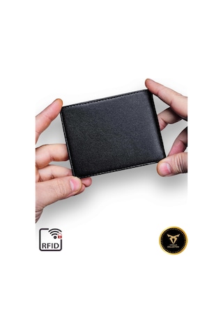 Premium Kalite Erkek Siyah Deri Cüzdan Bozuk Para Bölmeli 9 Kart Kapasiteli Siyah