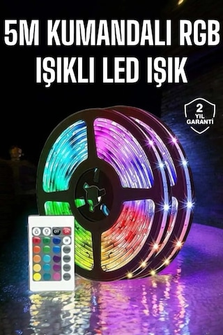 5 Metre Şerit Led Rgb Işıklı Kumandalı Güç Adaptörü Her Ortama Uygun Çok Renkli 47035556