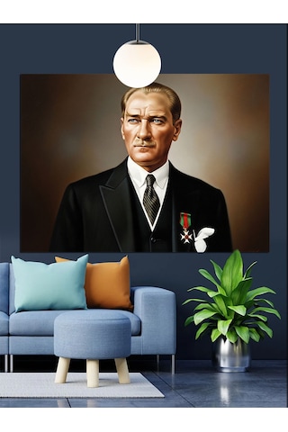 Resmi Kıyafetli Atatürk Portresi Dekoratif Kanvas - Mdf Ahşap Tablo