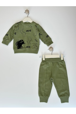 Bellamio Kids Dino Desenli Erkek Bebek Yeşil İkili Takım Yeşil