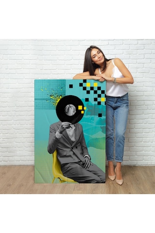 Miyrem^ Canvas Serie Plak Kafalı Adam Pop Art Tablosu-7877