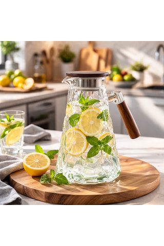 Porsima 6504 Violet Sızdırmaz Kapaklı Ve Kulplu Cam Başucu Sürahisi 1800ml