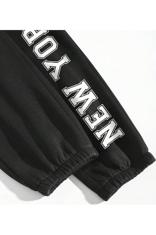 Siyah New York Team Baskılı Kapüşonlu Sweatshirt Ve Eşofman Altı Eşofman Takımı Siyah