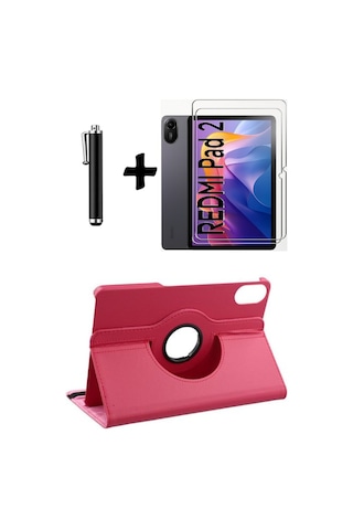 Xiaomi Redmi Pad 2 11 Inç 2025 360 Dönebilen Standlı Tablet Kılıfı Ekran Koruyucu Ve Kalem Seti Kapaklı Kılıf